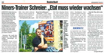 Die Morgenpost schreibt über die Basketballmanschaft Niners in Chemnitz und nutzt dabei ein Foto eines Moxxo Riesenposters.